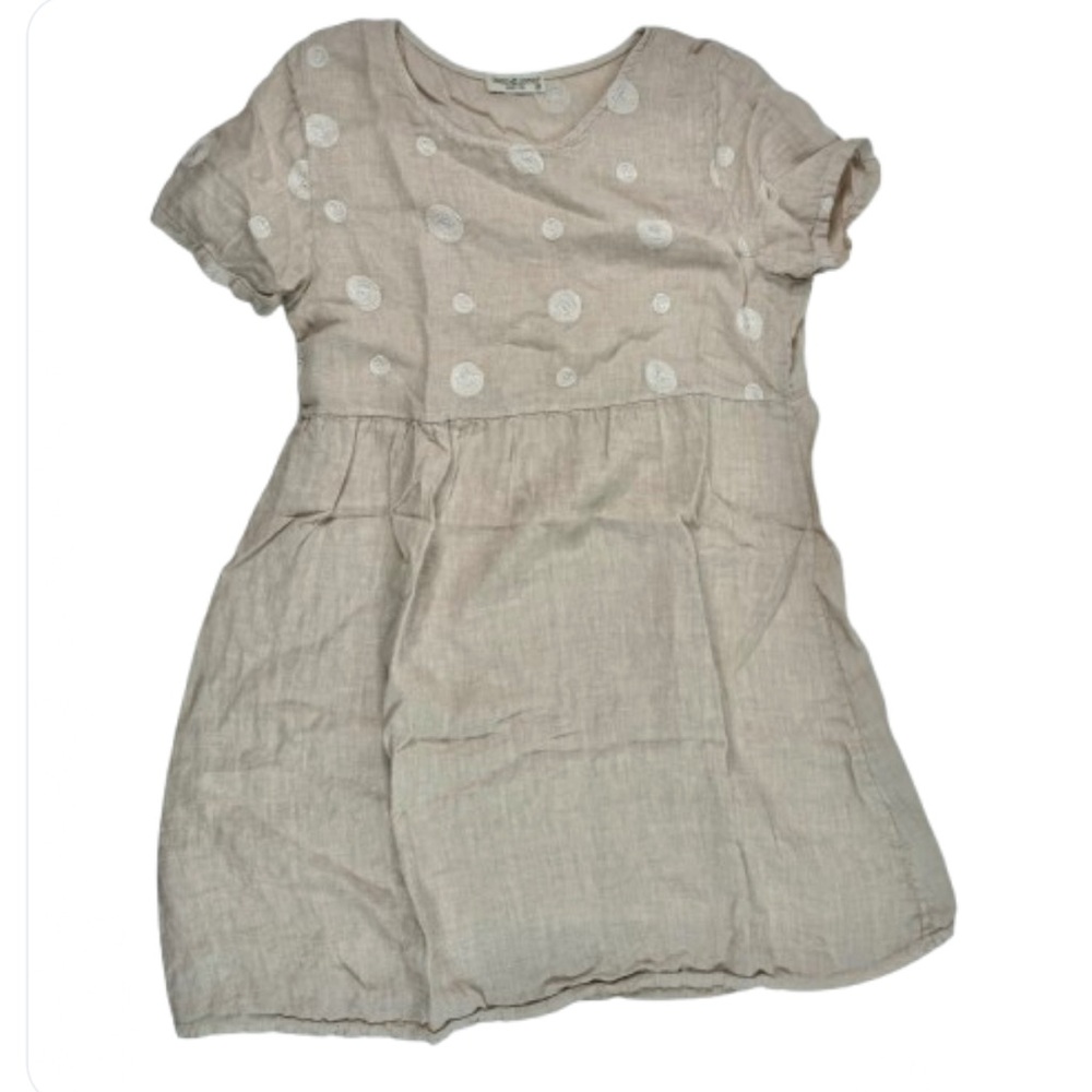 Beige Linen Embroidered Dress